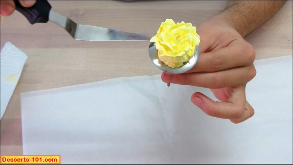 Transfering buttercream rose from flower nail