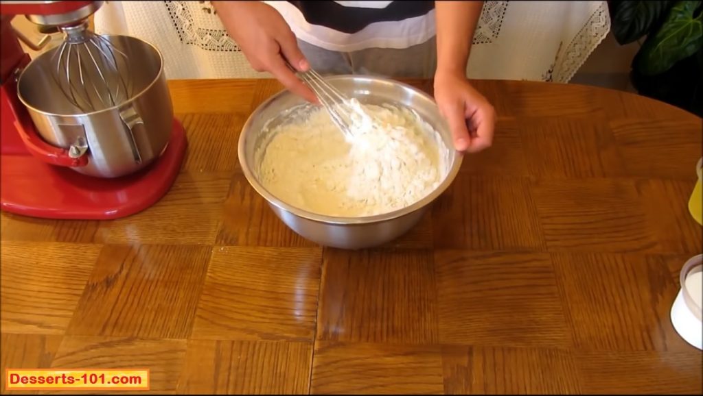Gently fold the corn starch and flour into the cheese mixture.