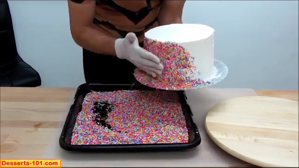 Applying Sprinkles to Cake