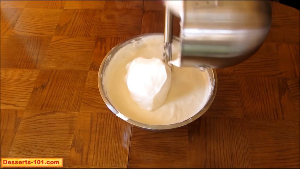 Add in the remaining egg white meringue mixture.